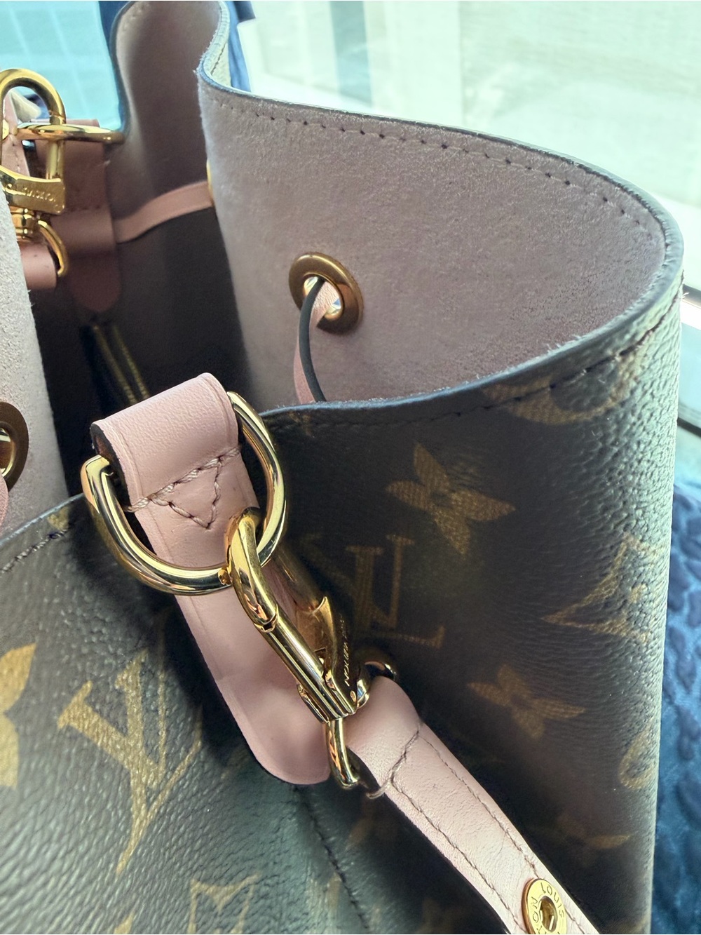 Louis Vuitton Brown Monogram Canvas Bucket Bag with Pink Trim - Picture 7 of 15